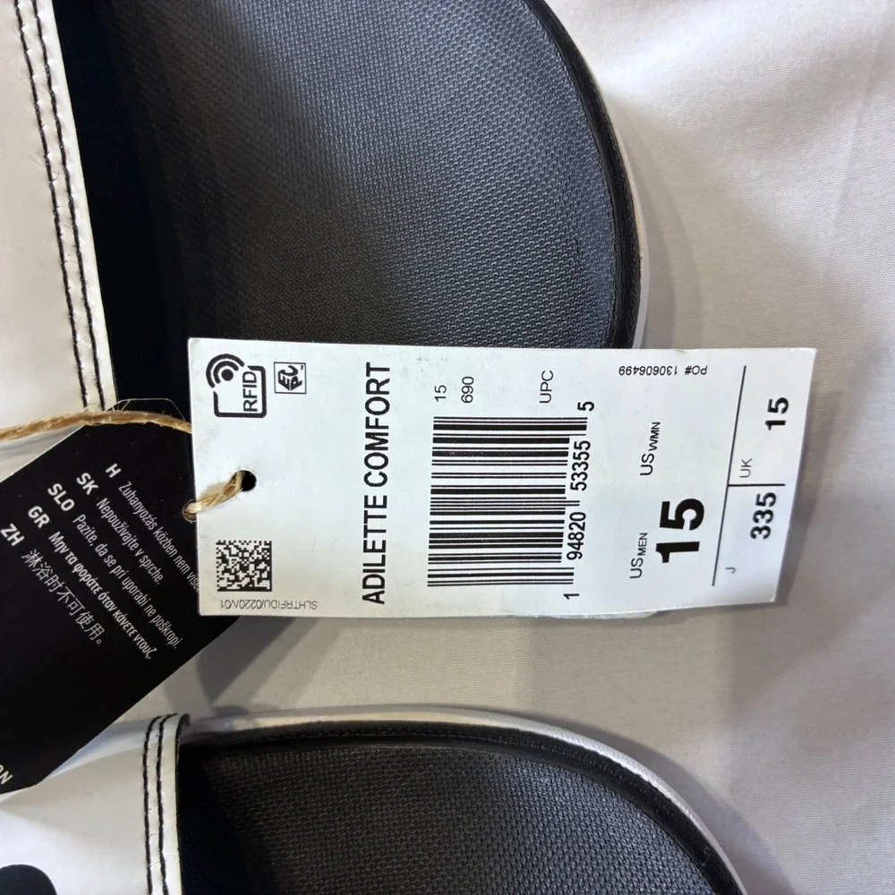 Adidas Adilette Comfort Slides Mens 15 Black White Logo Sandals GW8753